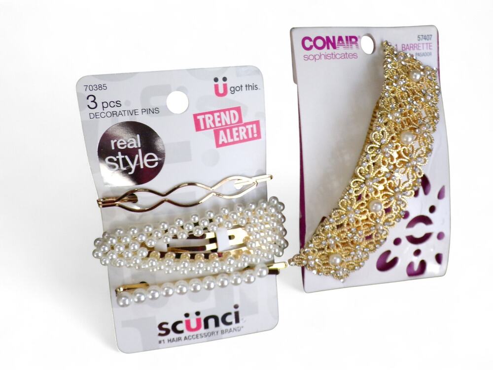 Conair Scunci Hair Clips 3 Pcs Faux Pearl Barrette Faux Pearl Rhinestone